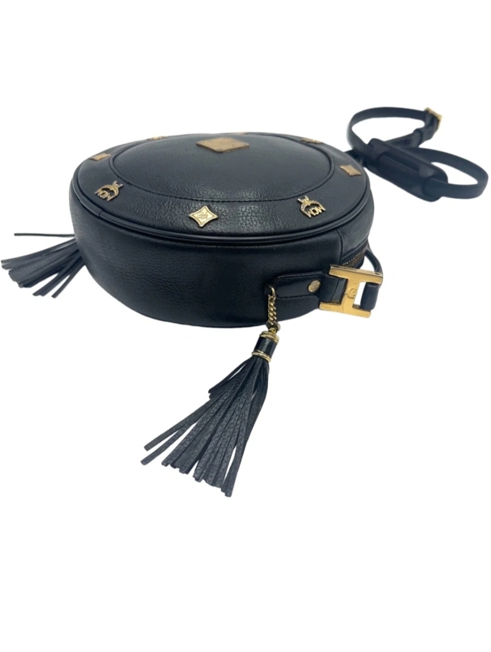 SOLD MCM Black Round Leather Crossbody with Gold Hardware and Tassels - Picture 5 of 8